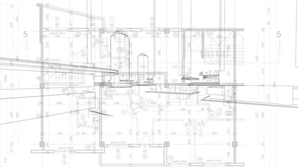 Fondo de arquitectura abstracta: plano de la casa con boceto de la ciudad — Vídeo de stock