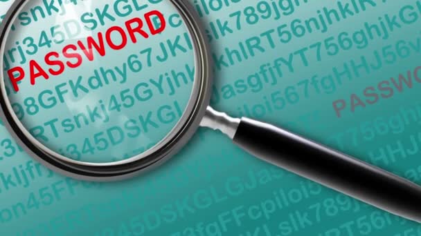 Nahaufnahme der Lupe auf Hacking für Passwort — Stockvideo