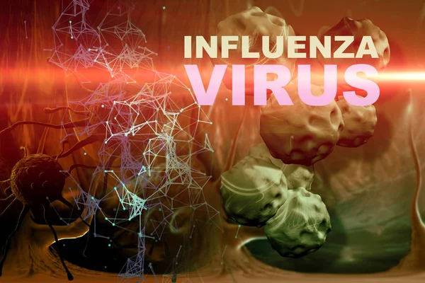 インフルエンザ ウイルスが細胞の図 — ストック写真