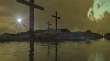 Suda optik fişeklerle üç haç var.