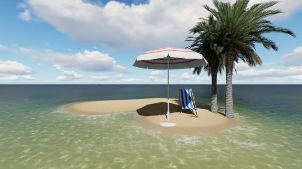 Chair Umbrella Beach Sunny Day Two Palm Tree Render — Stock Video