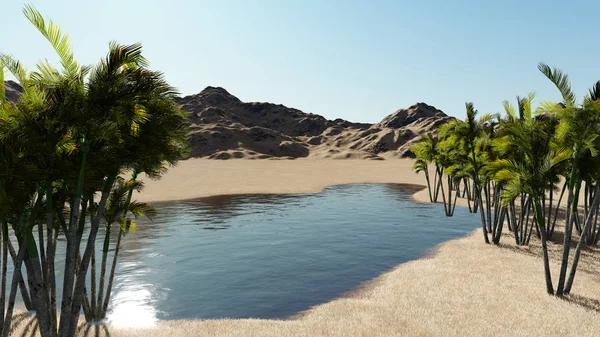 Rendering Oasis Desierto —  Fotos de Stock