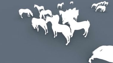 Horses.3d animasyon ve render birçok siluetleri