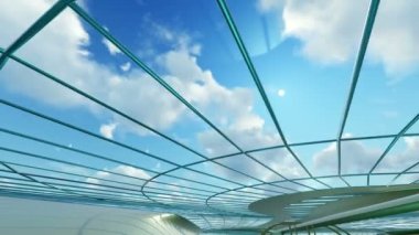  3D animasyon ve Render mavi cam ve çelik ile soyut şeklinin