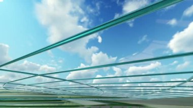  3D animasyon ve Render mavi cam ve çelik ile soyut şeklinin