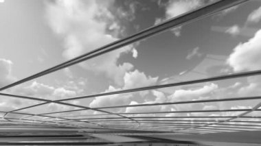 siyah ve beyaz 3d animasyon ve Render mavi cam ve çelik ile soyut şeklinin 