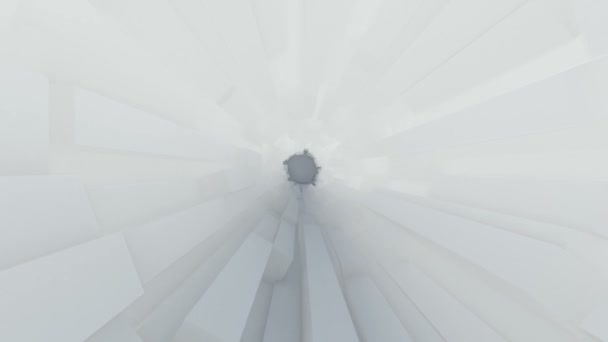 Zoomen Durch White Cube Tunnel Und Ball Animation — Stockvideo