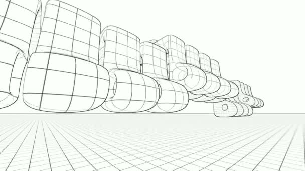 Абстрактная Композиция Сетчатой Линией Скульптуры Анимация Рендеринг — стоковое видео