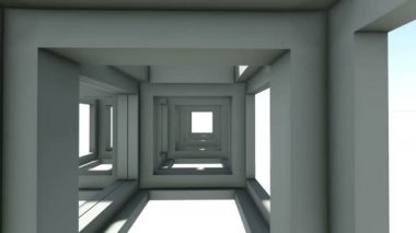 Modern mavi soyut kiriş inşaat aracılığıyla hızlı uçuş. 3D render animasyon-