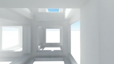 Modern mavi soyut kiriş inşaat aracılığıyla hızlı uçuş. 3D render animasyon
