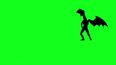 3D animasyon adamın kaslı vücudu ve kanatları siluet yeşil ekranda dövüş sanatları eğitimi