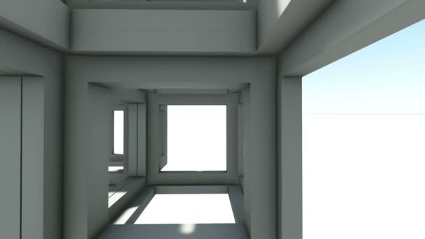 Vuelo Rápido Través Moderna Construcción Vigas Abstractas Azules Renderizar Animación — Vídeos de Stock