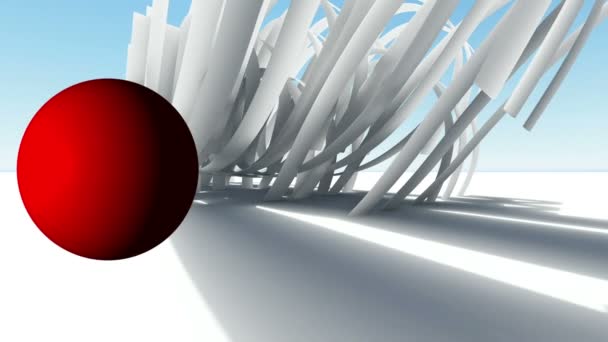 抽象体系结构。概念的有机建筑和红球. 3 d 动画和渲染 — 图库视频影像