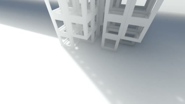 Omlaag via moderne witte abstracte ligger bouw. 3D render animatie — Stockvideo