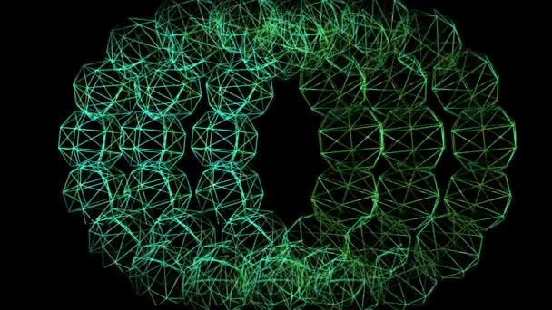 Karmaşık soyut tel çerçeve şekli siyah uzayda yüzen — Stok video