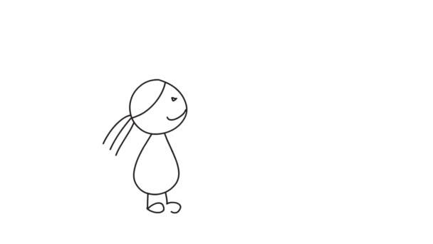 Animación Dibujado Mano Garabatos Niño Con Flor Abuela — Vídeo de stock