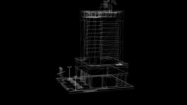 soyut mimari arkaplan: bina planı ve kablo çerçeve modeli