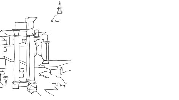 Roma City Outline Animation Esquisse Dessinée Main — Video