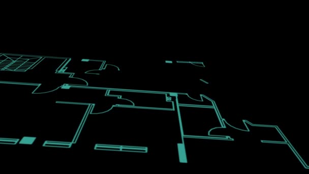 抽象建築の背景 設計図の家の計画と建物のワイヤーフレームモデル — ストック動画