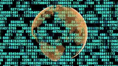 3 Boyutlu Katmanlar ve Sıralar ve Dünya 'da Yanıp sönen Sayılar ile Teknoloji arkaplanı