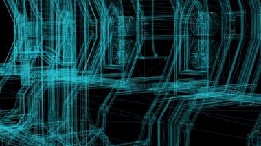 3D görüntüleme - endüstriyel binaların kablo çerçeve modeli