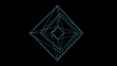 Karmaşık soyut tel çerçeve şekli siyah uzayda yüzen