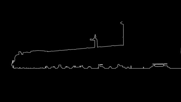 Animación Del Contorno Vieja Estación Tren Pantalla Negra Con Línea — Vídeo de stock