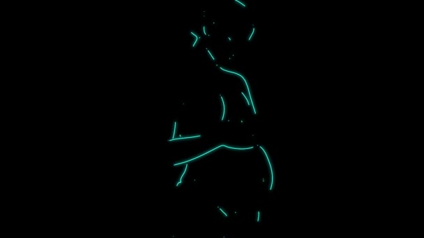 Animation Drawing Pregnant Woman Minimal Style Glow Effect Black Background — Stock Video