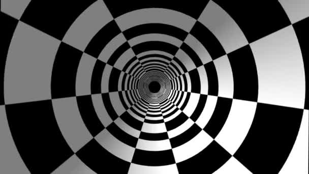 Tunnel hypnotique animé avec cercles blancs et noirs 