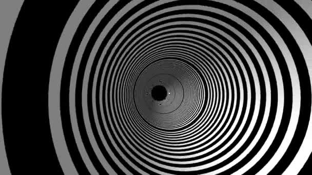 Animated Hypnotic Tunnel White Black Circles — Stock Video