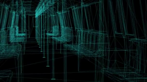 3Dレンダリング 産業用建物のワイヤフレームモデル — ストック動画