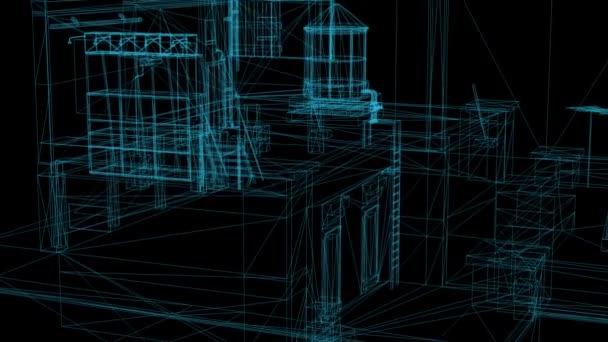 3D-Rendering - Drahtrahmenmodell von Industriegebäuden — Stockvideo