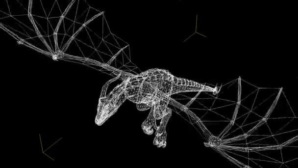 3D animation του πλαίσιο καλωδίων δράκος στη μύγα — Αρχείο Βίντεο