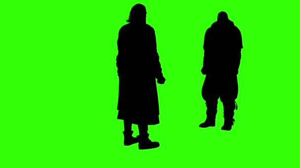 Rendering Animation Silhouettes People Physical Confrontation Green Screen — Stock Video