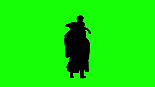 3d rendering animation  silhouettes of piggy back ride  on green screen — Stock Video