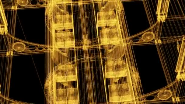 3Dレンダリング-産業用建物のワイヤフレームモデル — ストック動画
