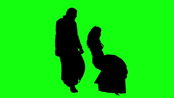 Rendering Animation Silhouettes People Hugging Green Screen — Stock Video