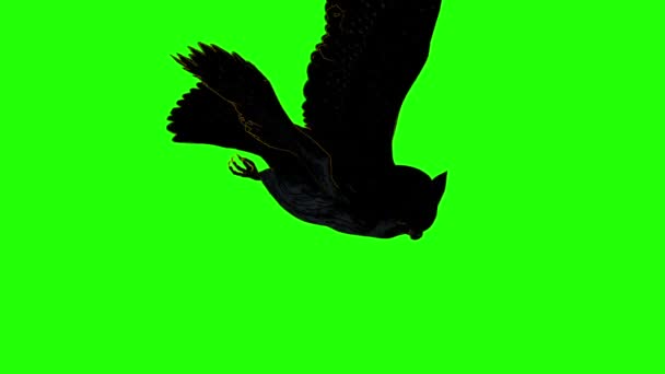 绿色屏幕上飞行的大美国角猫头鹰的3D动画片段 — 图库视频影像