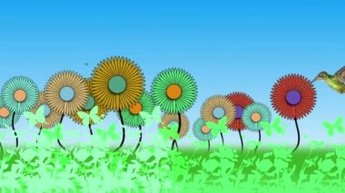 Sinekkuşu nektar üzerinde kırmızı ve sarı çiçek besleme