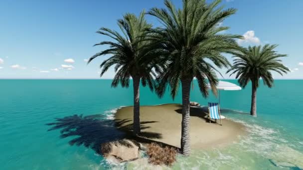 Стілець під парасолькою на пляжі на сонячний день 3D візуалізація — стокове відео
