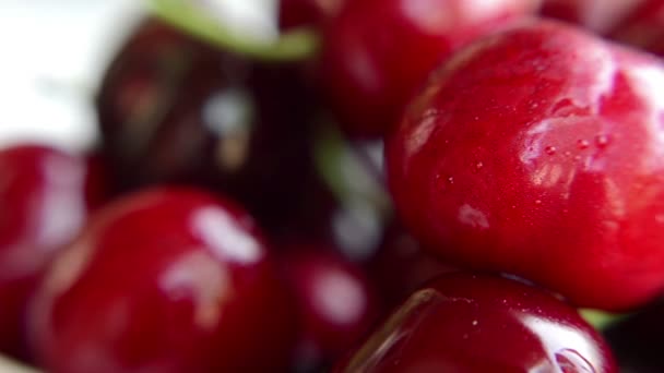 Gros plan sur les cerises rouges mûres — Video