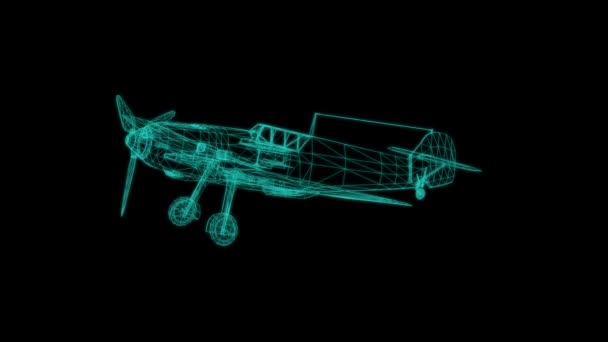 Flugzeugdrahtmodell isoliert auf schwarz - 3D-Rendering — Stockvideo