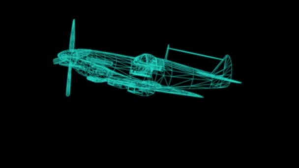 Modello di filo aereo isolato su nero - Rendering 3D — Video Stock