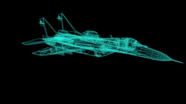 ブラックで隔離された飛行機用ワイヤモデル- 3Dレンダリング — ストック動画