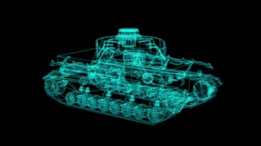 3d görüntüleme - Hareket halindeki Tank Hologramının kablo modellemesi.