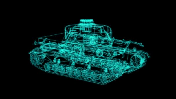 3D rendering - μοντέλο wireframe του Tank Hologram in Motion. — Αρχείο Βίντεο