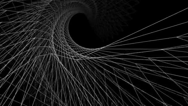 3D-rendering - draad frame model van trage spiraalsgewijs bewegende motie van witte en zwarte grafisch ontwerp — Stockvideo