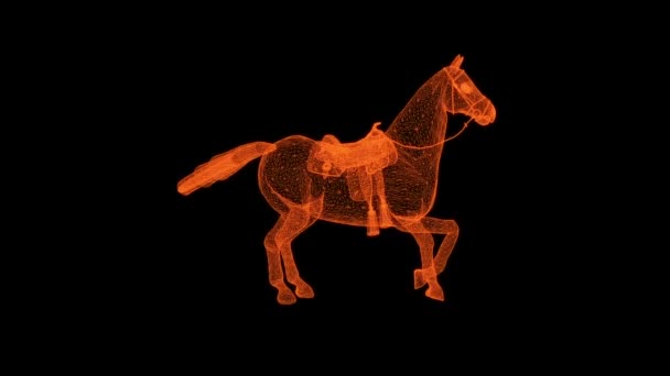 Κινούμενα σχέδια - περιστροφή του πλαίσιο καλωδίων απομονωμένη άλογο σε μαύρη οθόνη — Αρχείο Βίντεο