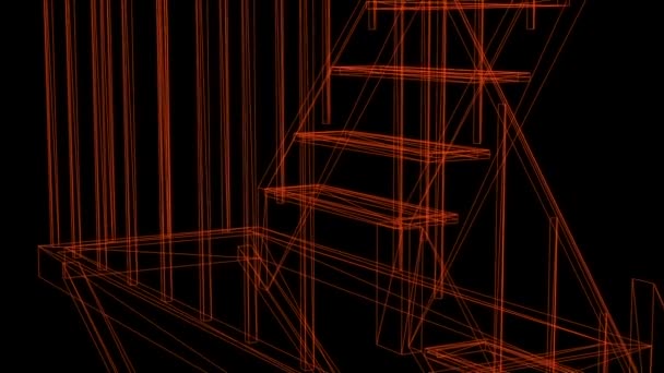 Quadro de arame de escadas de emergência - animação de renderização 3d — Vídeo de Stock