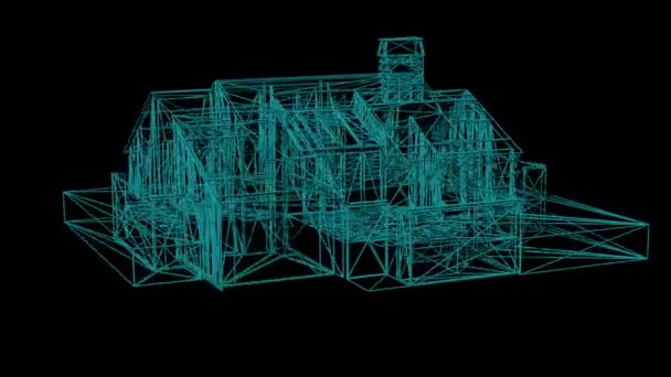 Modelo de marco de alambre de la casa - 3D Rendering — Vídeos de Stock